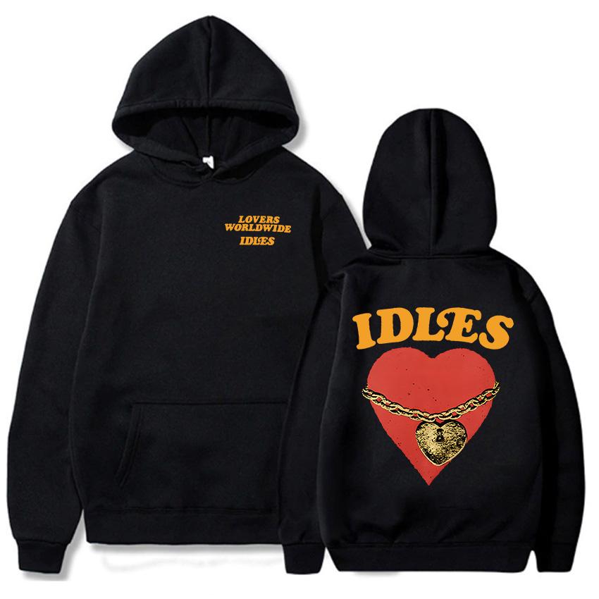 IDLES LOCKED HEART HOODIE Толстовка с длинным рукавом Мода Мужские толстовки с капюшоном Унисекс Уличная одежда Панк Группа Хип-хоп Пуловеры Мужская одежда