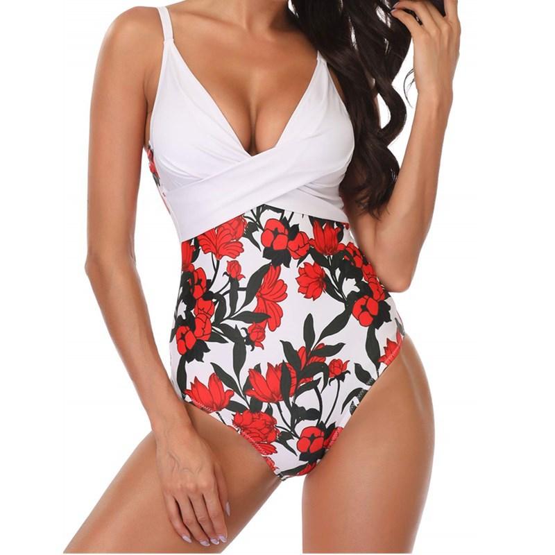 Skinny Color Matching One-piece Bikini Swimsuit Women Monokini Bathing Suits Bodysuit Plus Size Swimsuit Beach Swimming Suit For Female