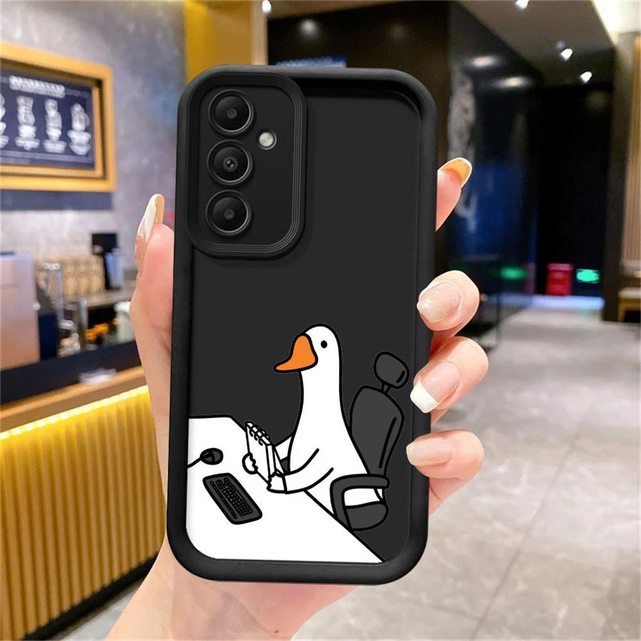 Cartoon Working Duck Soft Shell Phone Case For Samsung Galaxy S23 S24 S25 Ultra S22 S21 S20 Plus FE A15 A35 A54 A55 Cover