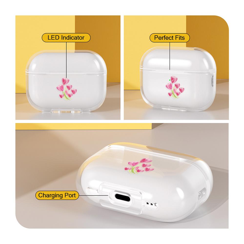 Розовый цветок подходит для защитного чехла AirPods, чехла для беспроводных наушников Apple, нового чехла 3-го поколения из мягкого ТПУ, прозрачный