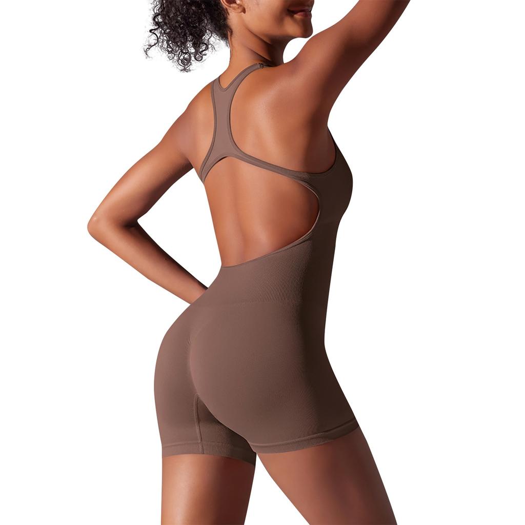 Плотный однотонный цельный комбинезон с красивой спиной, костюм для йоги, бесшовный дышащий комбинезон