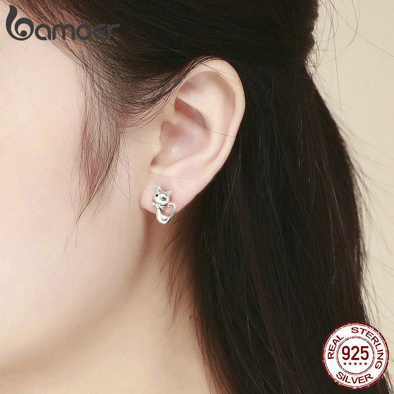 BAMOER Cat Collection, маленькие серьги-гвоздики из стерлингового серебра 925 пробы с липким котом и животными для женщин, мода