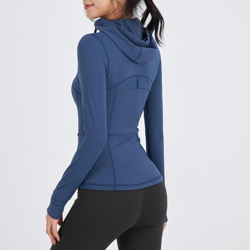 Женский высокоэластичный костюм для йоги с капюшоном: Весенне-осенний топ для бега и профессиональная спортивная куртка