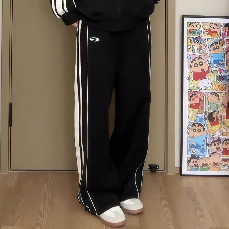 Unisex Streetwear Stripe Patchwork Hoodie Jogger Set Casual Cotton Tracksuit Fall