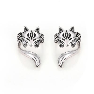 Винтажные серьги-каффы в форме лисы для женщин, цвет античное серебро, креативные серьги-клипсы, универсальные украшения для повседневной носки