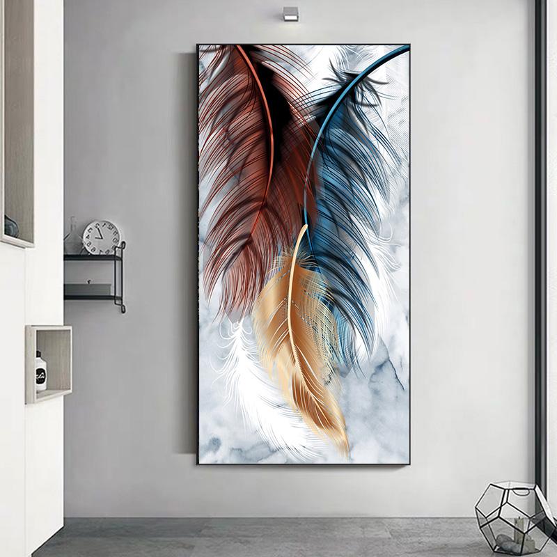 Скандинавские картины на холсте, настенные художественные картины, абстрактные красочные постеры с перьями для гостиной и крыльца, украшения, принты, без рамки