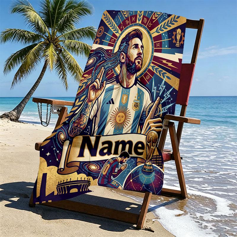 Custom Name Personalized Lionel Messi Print Beach Towel, for Trip Camping Beach Party Home Decor, Birthday Gift for Family & Friends