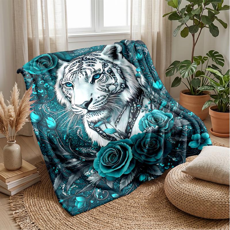 Blue Leopard and Roses blanket Personalized Name Flannel Blanket Soft Cozy Plush Throw for Sofa Bed Lightweight Home Decor