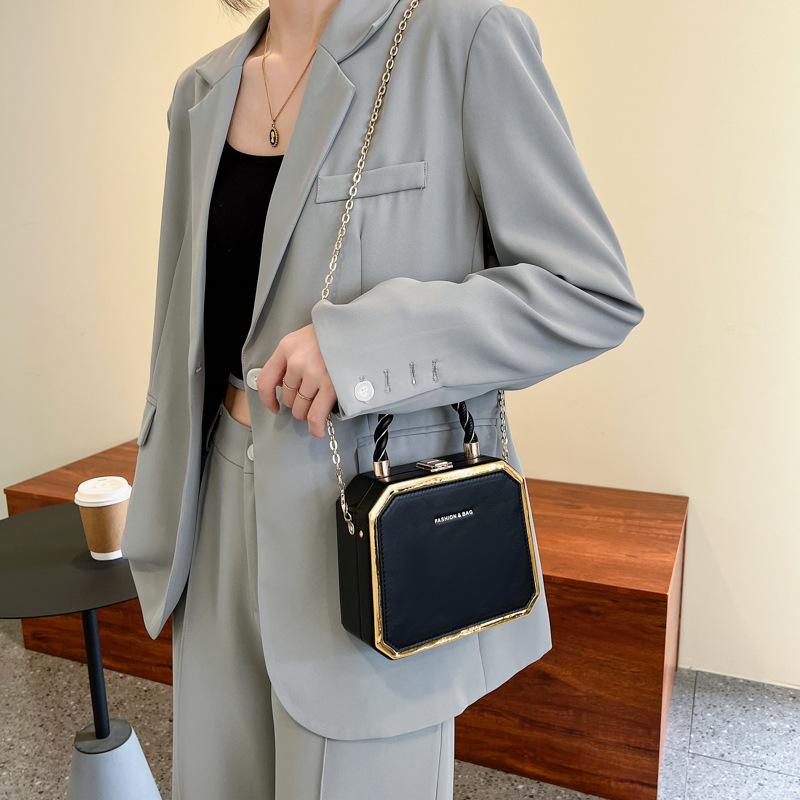 PU Leather Small Square Box Clutch Top Handle Crossbody Shoulder Purse Party Evening Bag for Women
