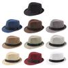 Men Women Straw Fedora Hat Trilby Cuban Sun Cap Panama Short Brim Floral Summer