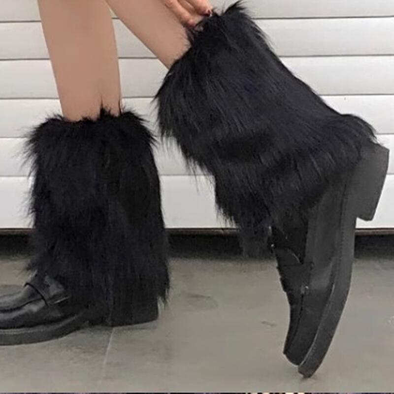 Горячая Девушка Черный Плюшевый Чехол для Ног Субкультура Осень и Зима Плюшевые Гольфы до Икры Женские Широкие Ноги Похудение Женский Чехол для Ног