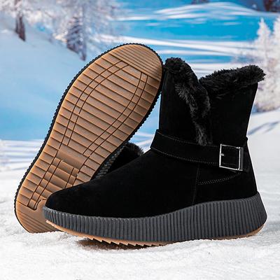 2025 Женские Зимние Теплые Снежные Ботинки Нескользящие Хлопковые Женские Утепленные Ботильоны на Толстой Платформе Однотонные Плюшевые Массивные Ботинки