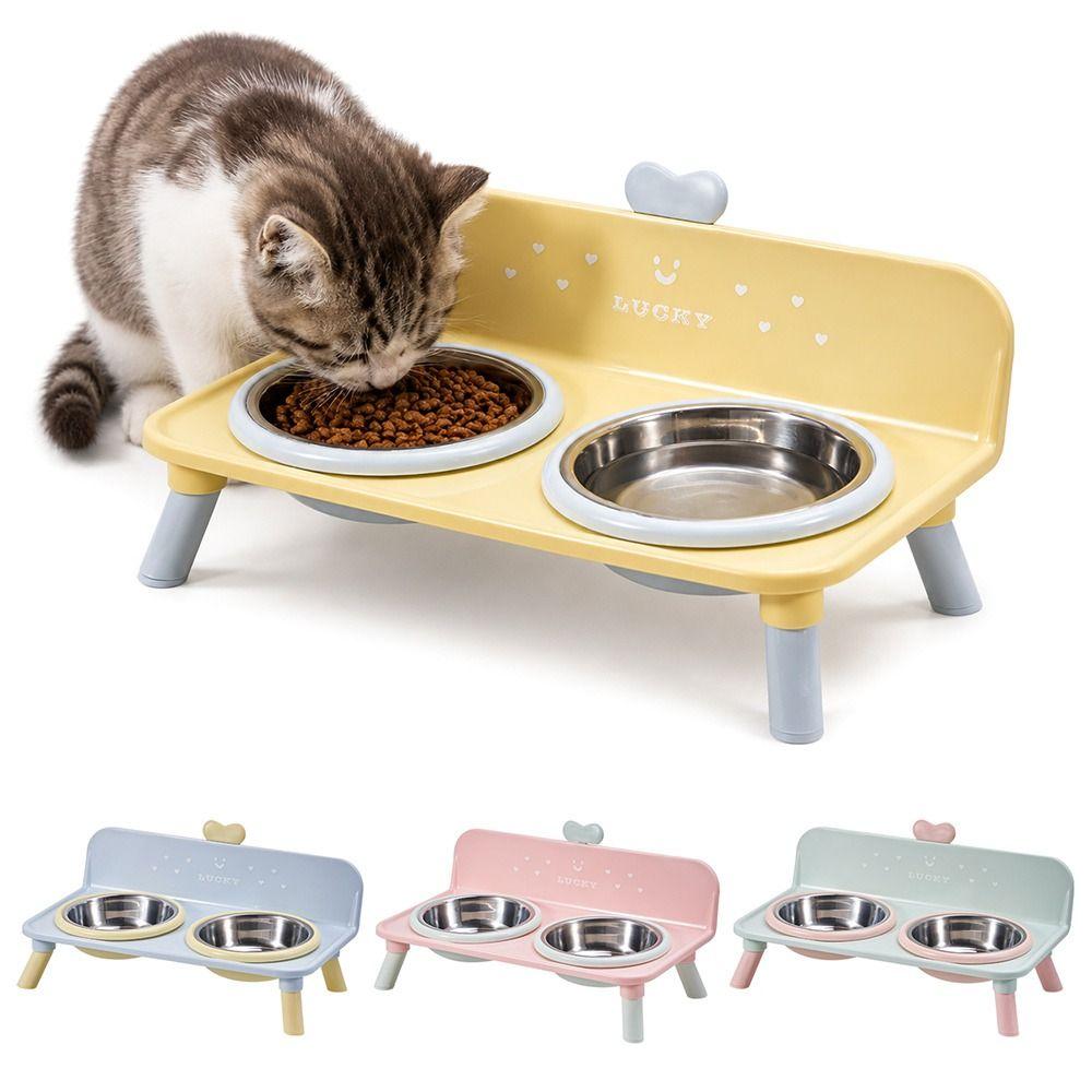 Anti-slip Pet High-foot Bowl Love-heart Double Bowl Cat Feeder Bowl  for Puppy and Cat