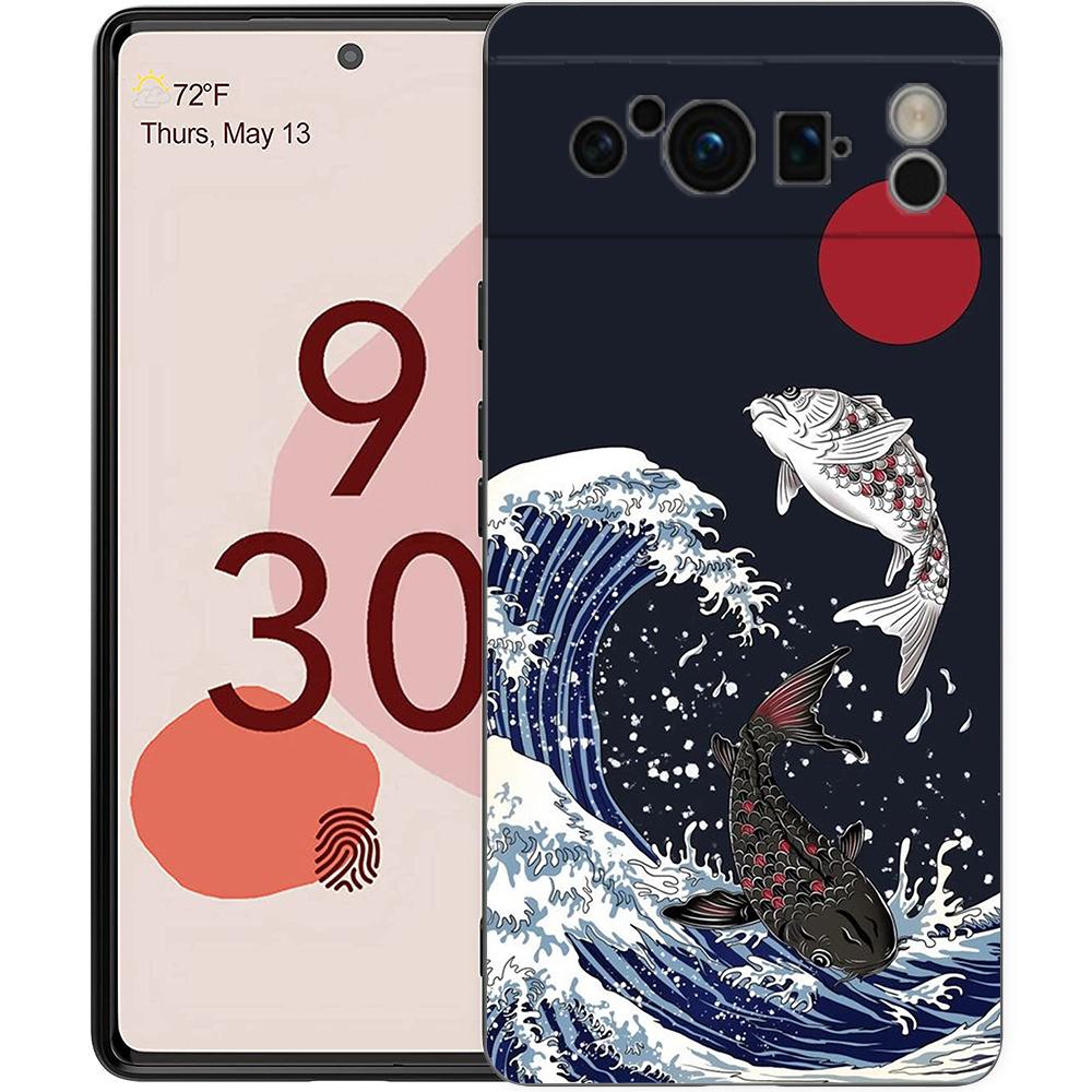 Чехол для телефона Google Pixel 9 8 8A 7 7A 6 Pro XL 6A 5G Черный Мягкая задняя крышка Оболочка из ТПУ Модный Япония Великая волна при Кацусике Хокусай