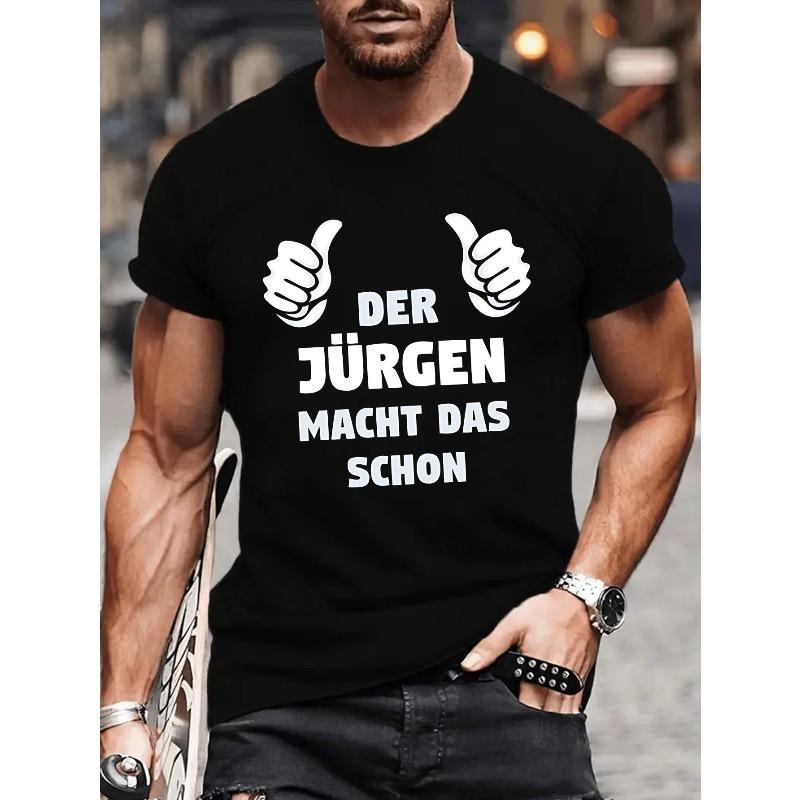 Европейские размеры DER JURGEN MACHT DAS SCHON Мужская футболка с графическим принтом, короткий рукав - Смелый дизайн с поднятым большим пальцем, Легкая летняя футболка, Повседневная футболка стандартного кроя