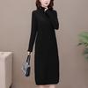 Autumn Winter Mid-length Knitted Dress Women's Solid Color Pullover Dress Thickened Half High Collar Bottoming Knitted Pockets Dress