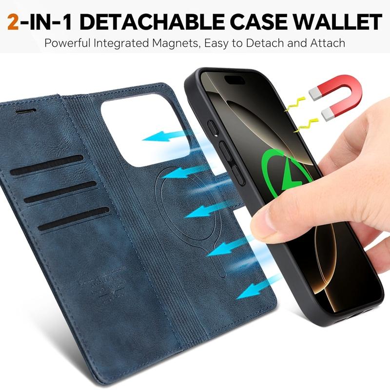 Leather Case for IPhone 17 Air 16 Promax 15 Plus 14 Pro Max 13 Pm 12 Magnetic Card Slots Wallet 2 in 1 Phone Cover