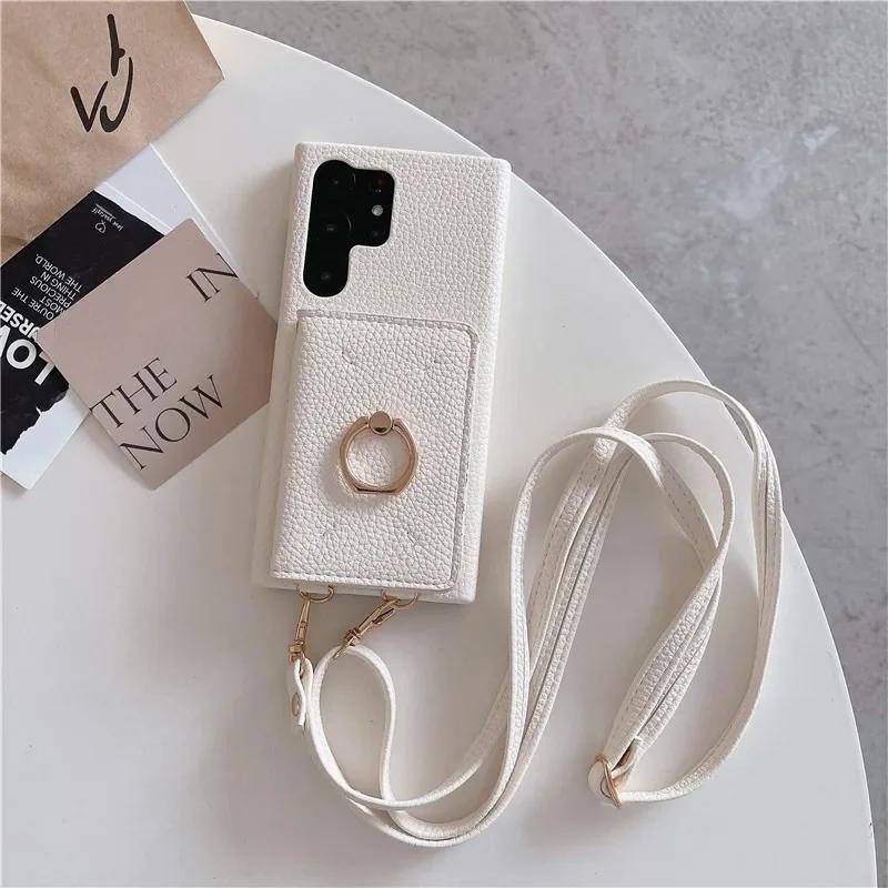 Кожаная сумка через плечо с держателем для карт Чехол для телефона для Samsung Galaxy S23 FE S24 Ultra S22 Plus A13 A22 A33 A14 A24 A34 A53 A54 Чехол