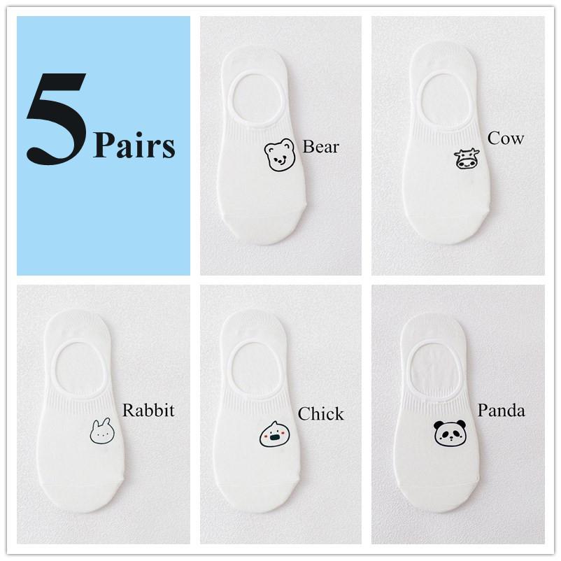 5 пар/лот короткие носки для женщин летние белые носки с изображением кролика, коровы, панды, коалы, животных, милые, забавные, счастливые, носки без присмотра