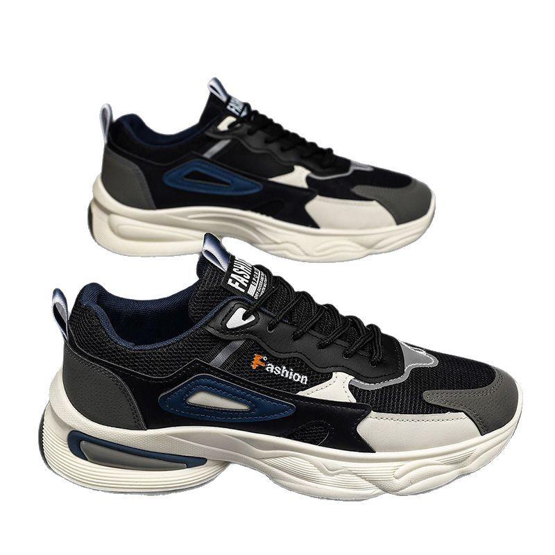 Весенняя мужская обувь Новая дышащая сетка Подростковая спортивная обувь Корейский стиль Универсальная толстая подошва Повседневная обувь для папы Трендовая обувь