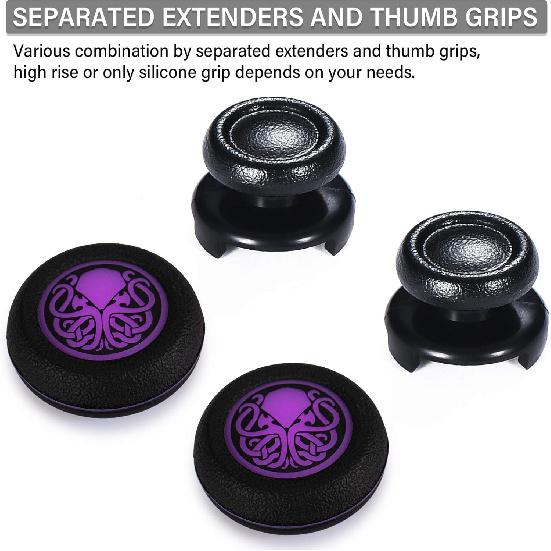 FPS Thumbstick Extender & Printing Rubber Silicone Grip Cover 2 Sets for PS5 Dualsenese & PS4 Controller (Cthulhu Secret)