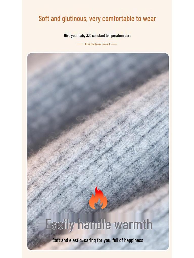 100% Pure Wool Girls' Leggings - Warm Autumn/Winter Pants, Solid Color Korean Style