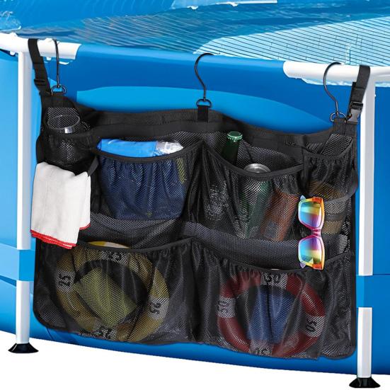 Poolside Storage Bag Multi Pockets Hollow Out Drainage 360 Degree Rotation Hook Large Capacity
