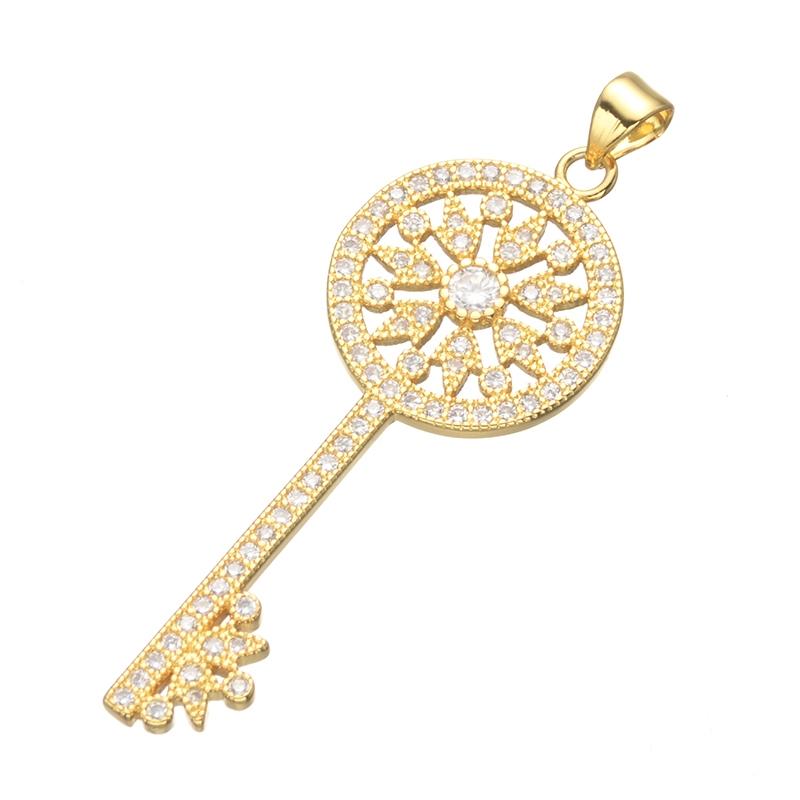 Ali Moda Micro Pave Zircon Floating Flower Key Pendant Necklace Hand made Women Chocker Necklace Key For Birthday Gift Jewerly