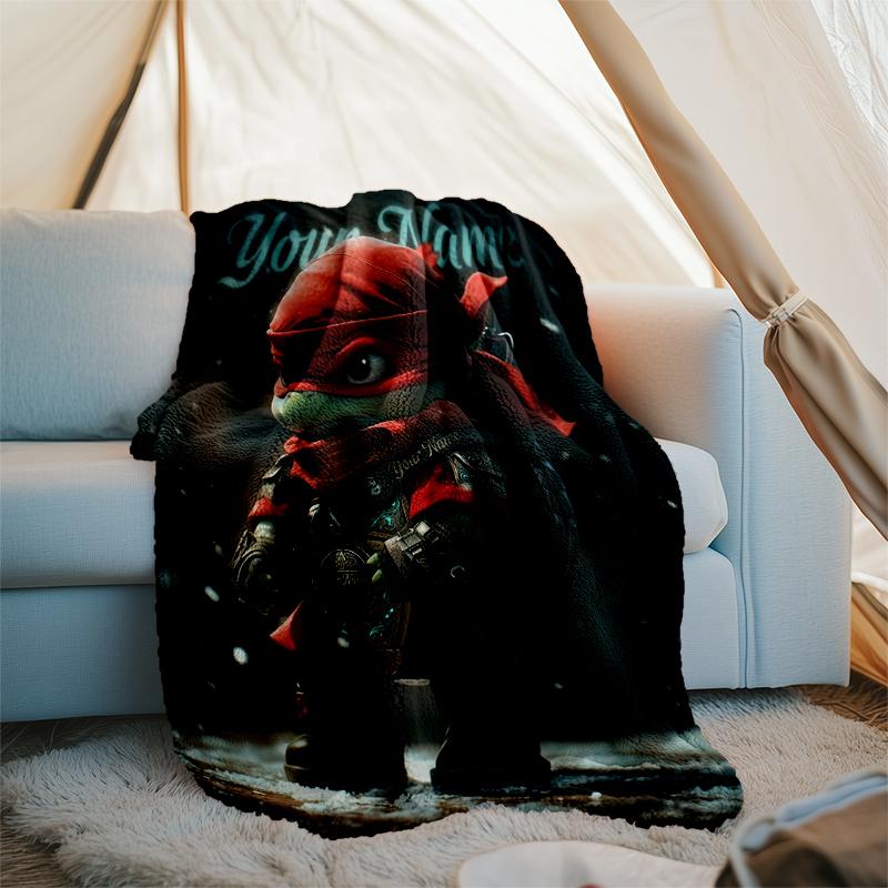 Custom Name Ninja turtle mask Flannel Fleece Blanket Cozy Warm Throw Blanket For Couch Bed Travel All Season Use
