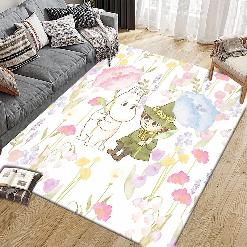 Moomin Flannel Pattern Square Carpet,Area Rug,Carpet Rug for Living Room Bedroom Sofa Playroom Decor,Non-slip Floor Mat