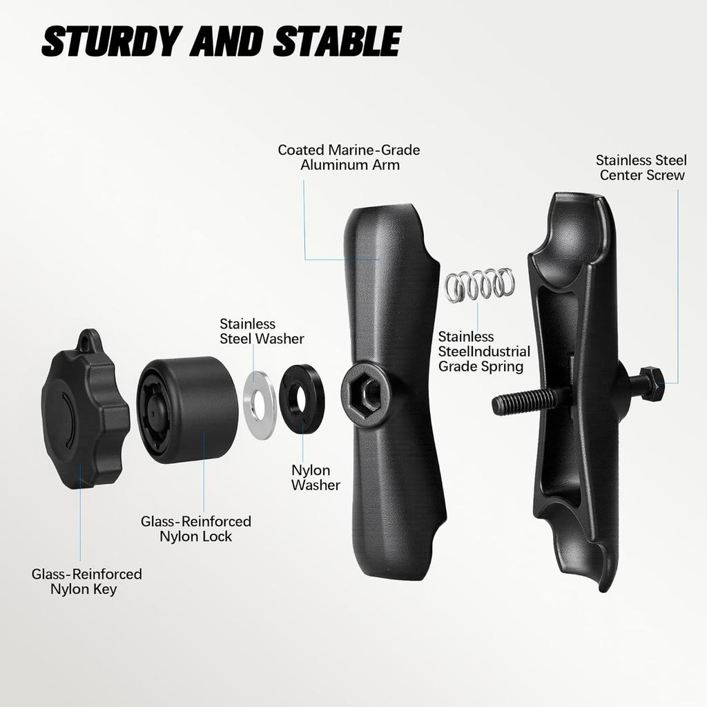 Upgrade Anti-Theft Lock 5.9" Aluminum Double Socket Arm for 1.5 Inch Ball Mount, C Size 38mm Ball Components, Heavy Duty Arm Compatible with RAM