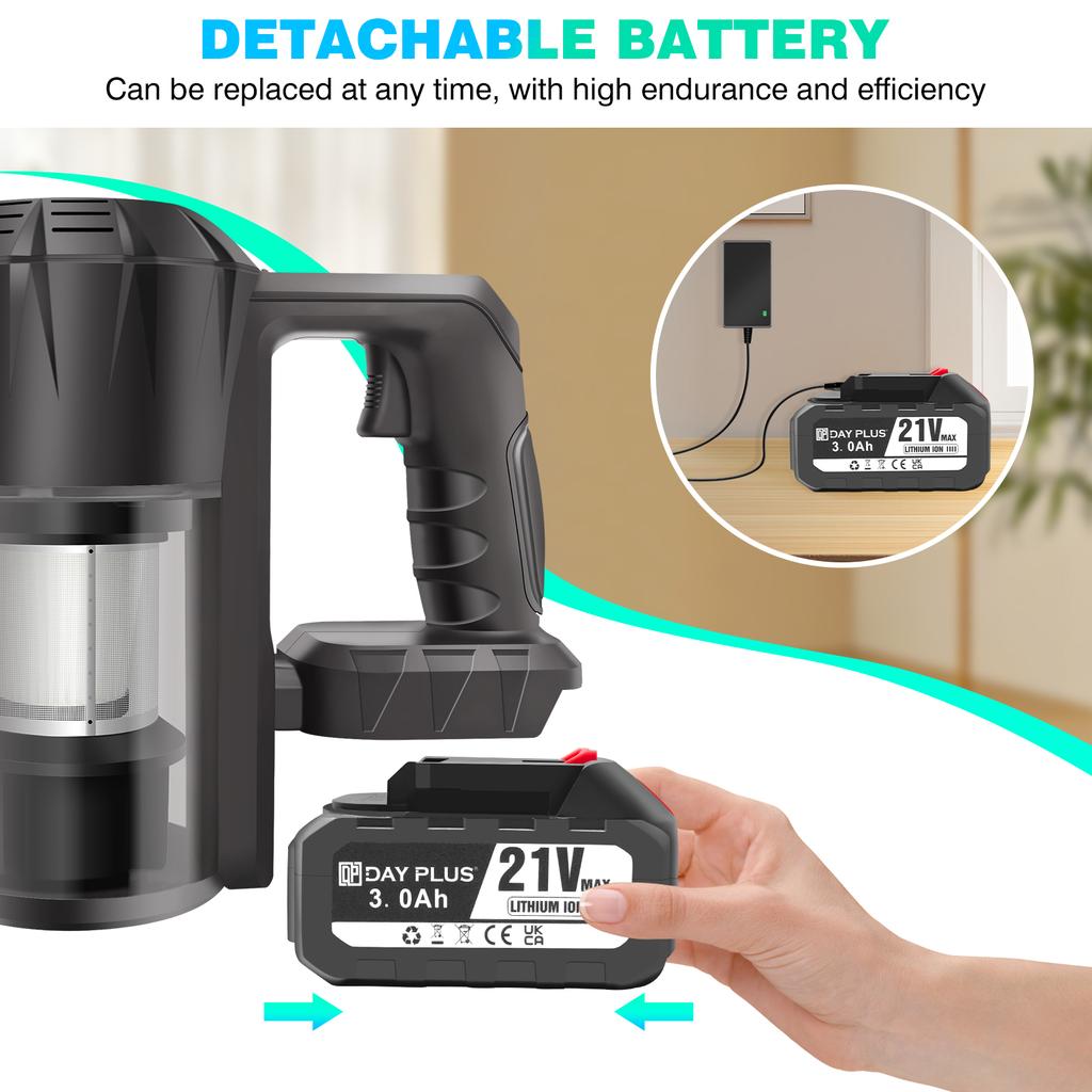 DayPlus Cordless Upright Stick Vacuum Cleaner,3 In 1 Wireles Handheld Vacuum Cleaner 130000RPM Brushless for Carpets, Hard Floor