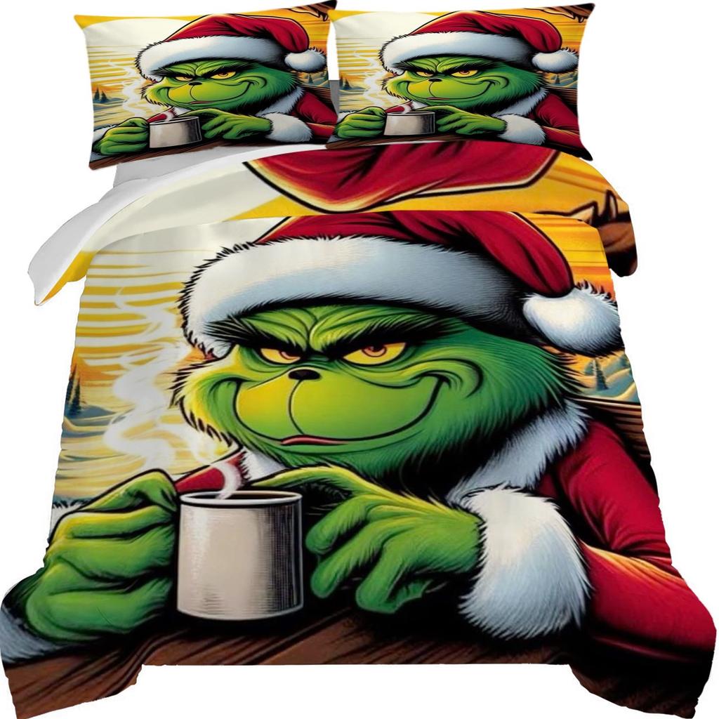 Пододеяльник с принтом рождественских украшений. Супермягкая матовая микрофибра для двуспальной кровати. Удобный комплект с застежкой-молнией и 2 наволочками.