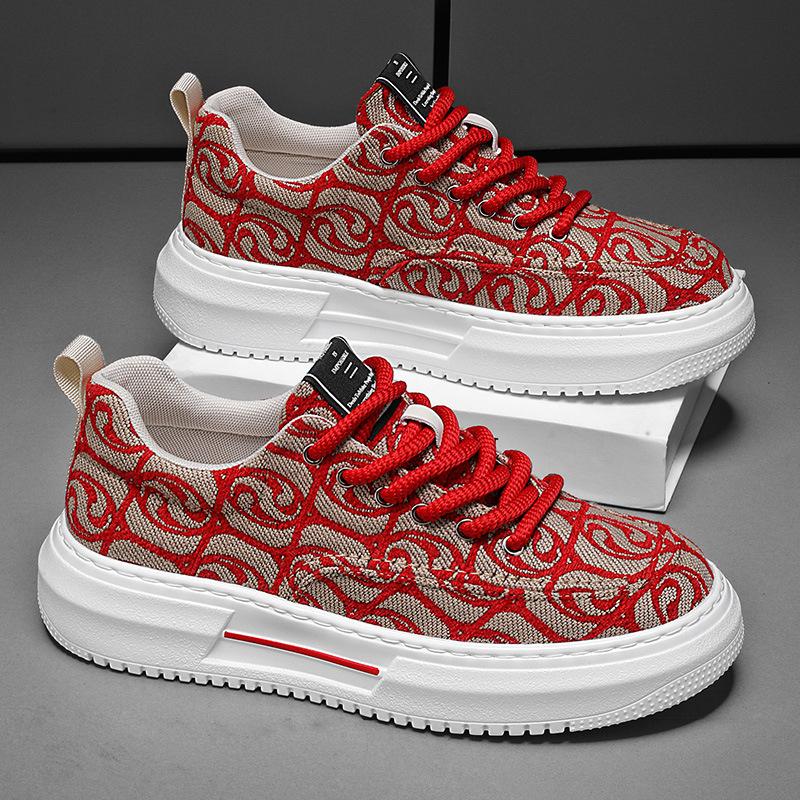 Мужская обувь лето новая дышащая парусиновая обувь сочетание цветов универсальная увеличение роста спорт и отдых низкий верх мужская обувь