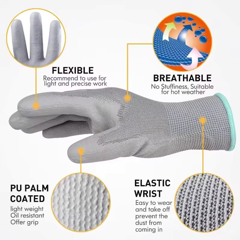 2/6 пар защитных рабочих перчаток с полиуретановым покрытием, бесшовные вязаные перчатки с гладким захватом для мужчин и женщин, строительные, механические, складские перчатки