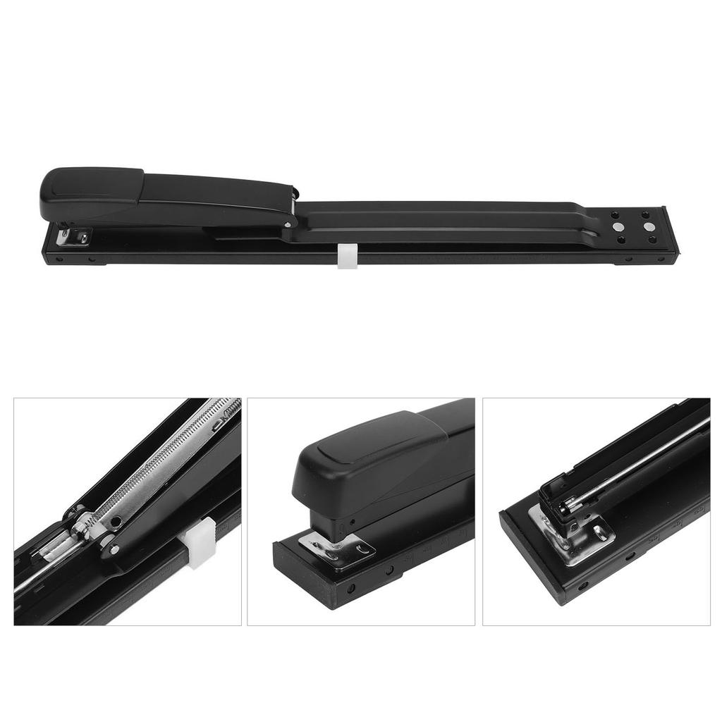 Long Arm Stapler Black 20 Sheets Capacity High Strength Metal Stable Office Stapler for Desktop Fami