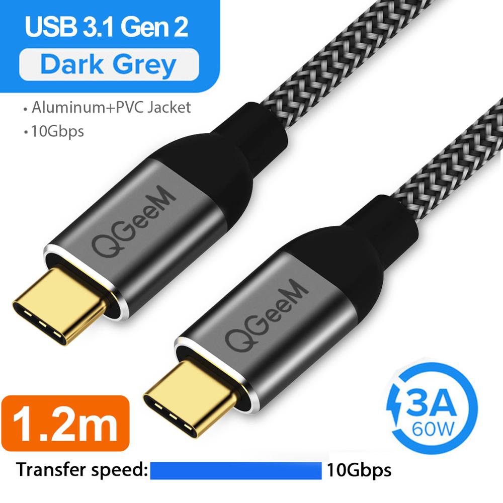 QGeeM Кабель USB 3.1 типа C к USB C Gen2 PD 60 Вт USB-C к USB C, зарядный провод, нейлоновый кабель, шнур для Samsung S9 S8 Macbook Pro