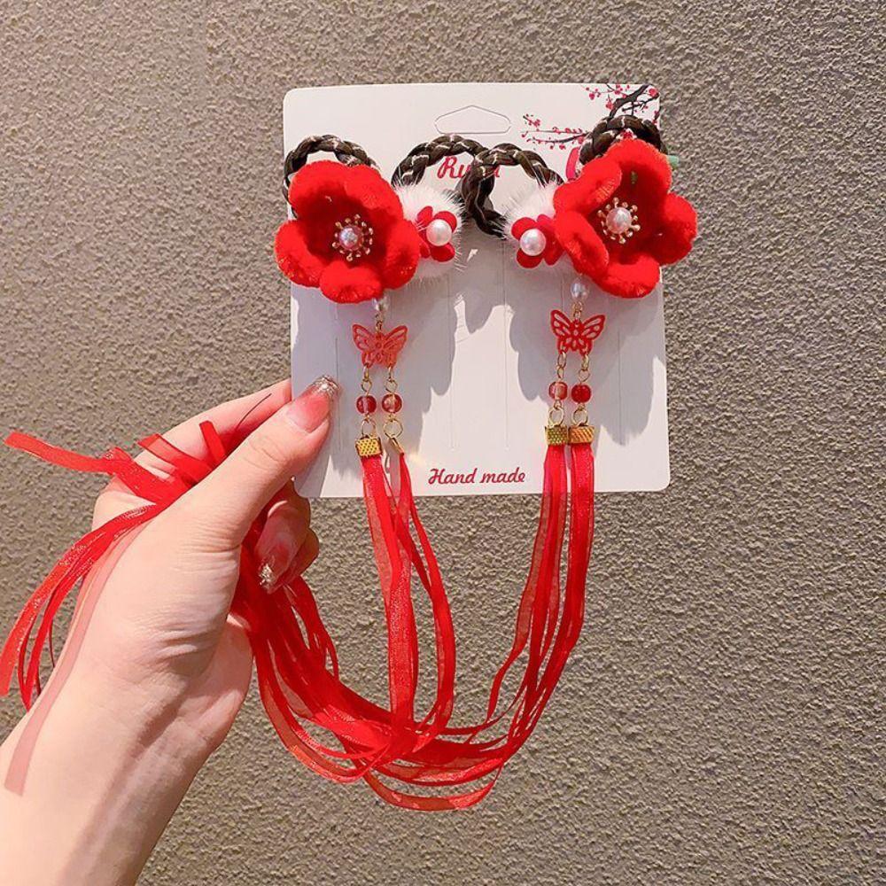 2 шт., кисточка, красный бант, шпилька для волос в китайском стиле, детская боковая заколка для парика, праздничная новогодняя заколка для волос