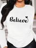 (Азиатский размер) letter love trend cute T Shirt Tee Женская одежда С длинным рукавом Принт осень зима весна Повседневная Мода Топ с круглым вырезом Графические футболки