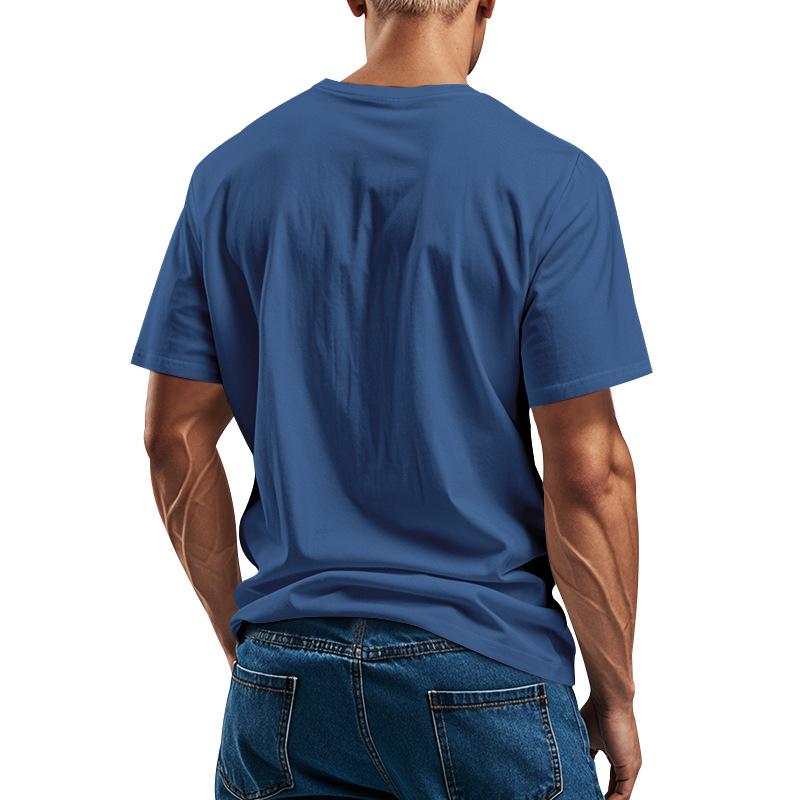 Men's New Summer V-Neck T-Shirt, Solid Color Thin Short Sleeve Tee With Chest Pocket, European American Plus Size Casual Tops for Men