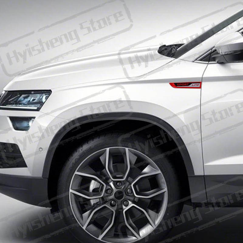 JBIW9 2PCS Metal Car Styling Sport Line Sticker Badge Car Body Side Emblem For Skoda Octavia Rapid Kodiaq Karoq Fabia Kamiq Superb