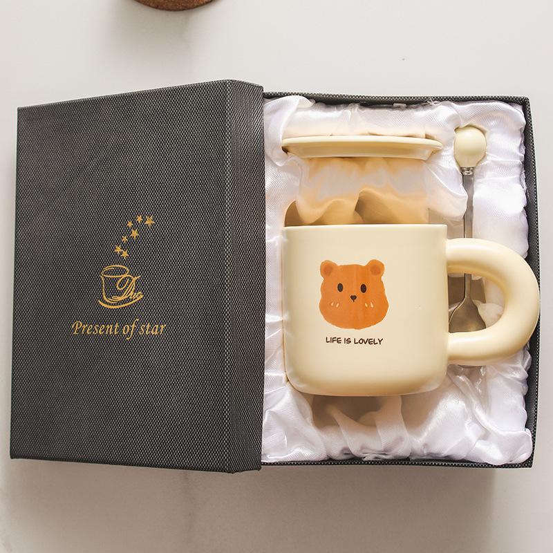 Керамическая кружка 'Мишка' Милая мультяшная креативная стильная бытовая кофейная парная чашка для завтрака подарок