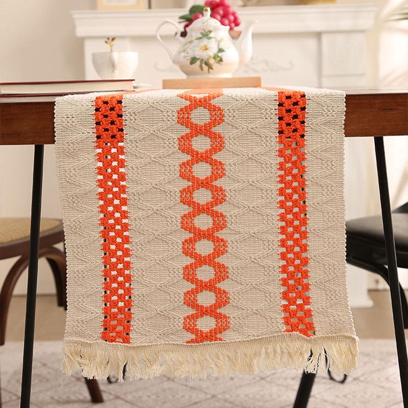 Дорожка для стола с кисточками из хлопка и льна в этническом стиле - легкое роскошное праздничное украшение