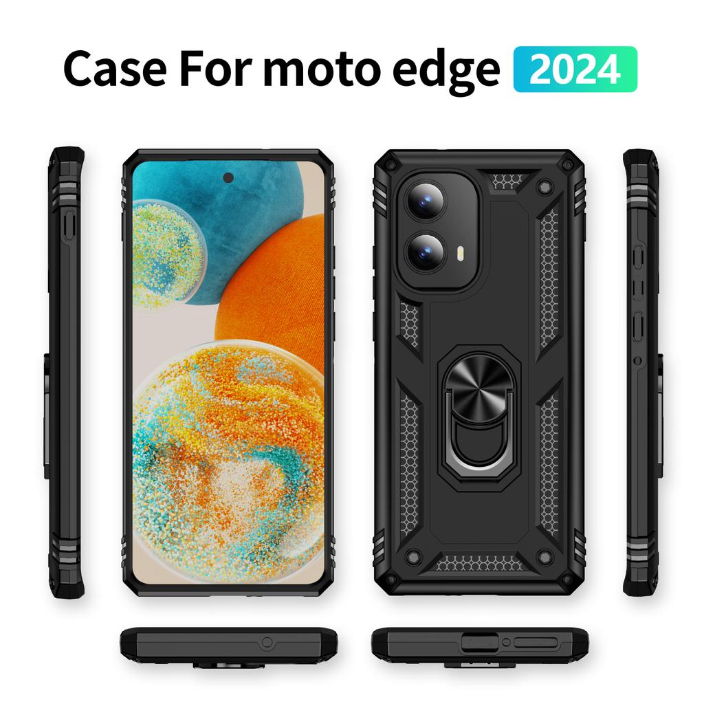 For Motorola Edge (2024) 5G Case PC+TPU Phone Cover with Rotary Ring Kickstand