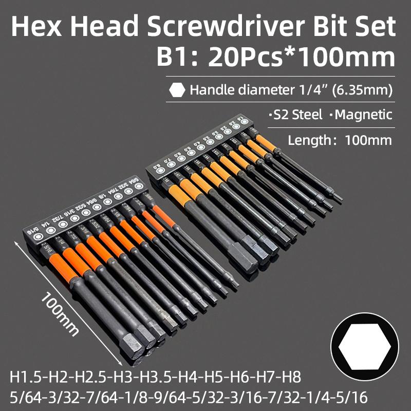 Набор отверточных бит с шестигранной головкой 50/100 мм, метрический, дюймовый, магнитный, S2, 1/4" шестигранный, Аллен, сверла, трещоточная рукоятка, ручные инструменты