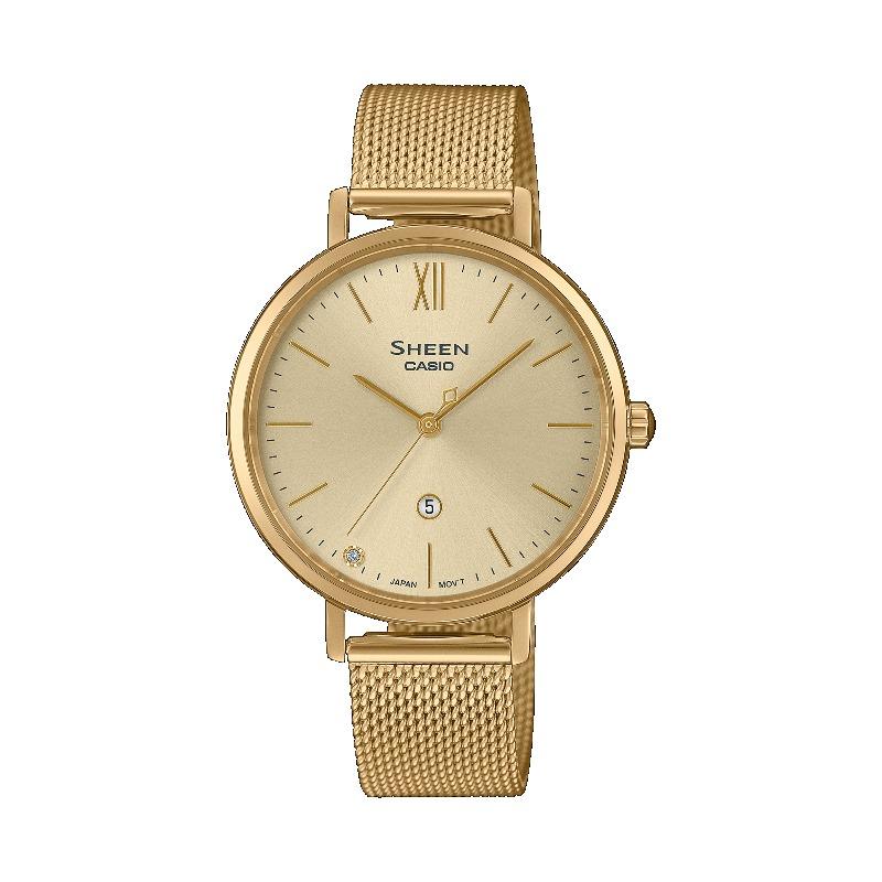 Casio Женские аналоговые кварцевые часы Sheen из нержавеющей стали с водозащитой 50 м SHE-4539GM-9A