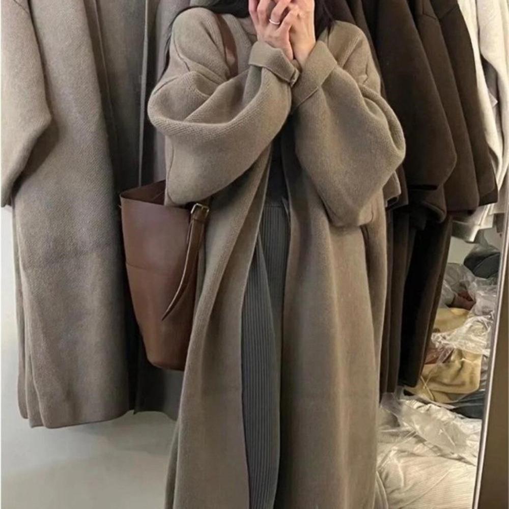 Ladies' Autumn and Winter Lazy Style Soft and Sticky Design Sense Solid Color Retro Long Sweater Jacket Knitted Cardigan Coat for Women