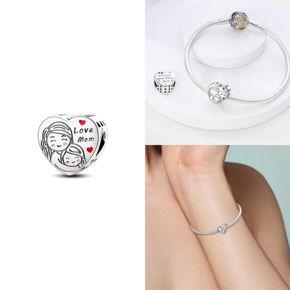 Розовый Шарм Сердце Любви Семьи Оригинальные Медные Бусины Подходят для Браслета Пандора Сделай Сам Сестра Мама Дружба Подвеска Изысканное Подарочное Ювелирное Изделие