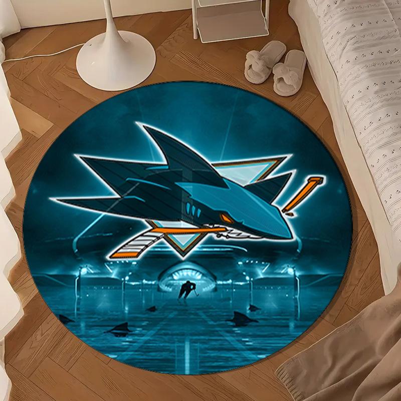 Shark City Lights Round Rug for Livingroom,Bedroom, Palyroom, Chair Rug, Area rug, Circle Carpet, Large Size Decor Fan Christmas gift