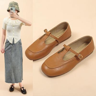 Неглубокие туфли-лодочки, 2025 весна, новая повседневная и универсальная женская обувь, плоские и легкие туфли Мэри Джейн с Т-образной застежкой